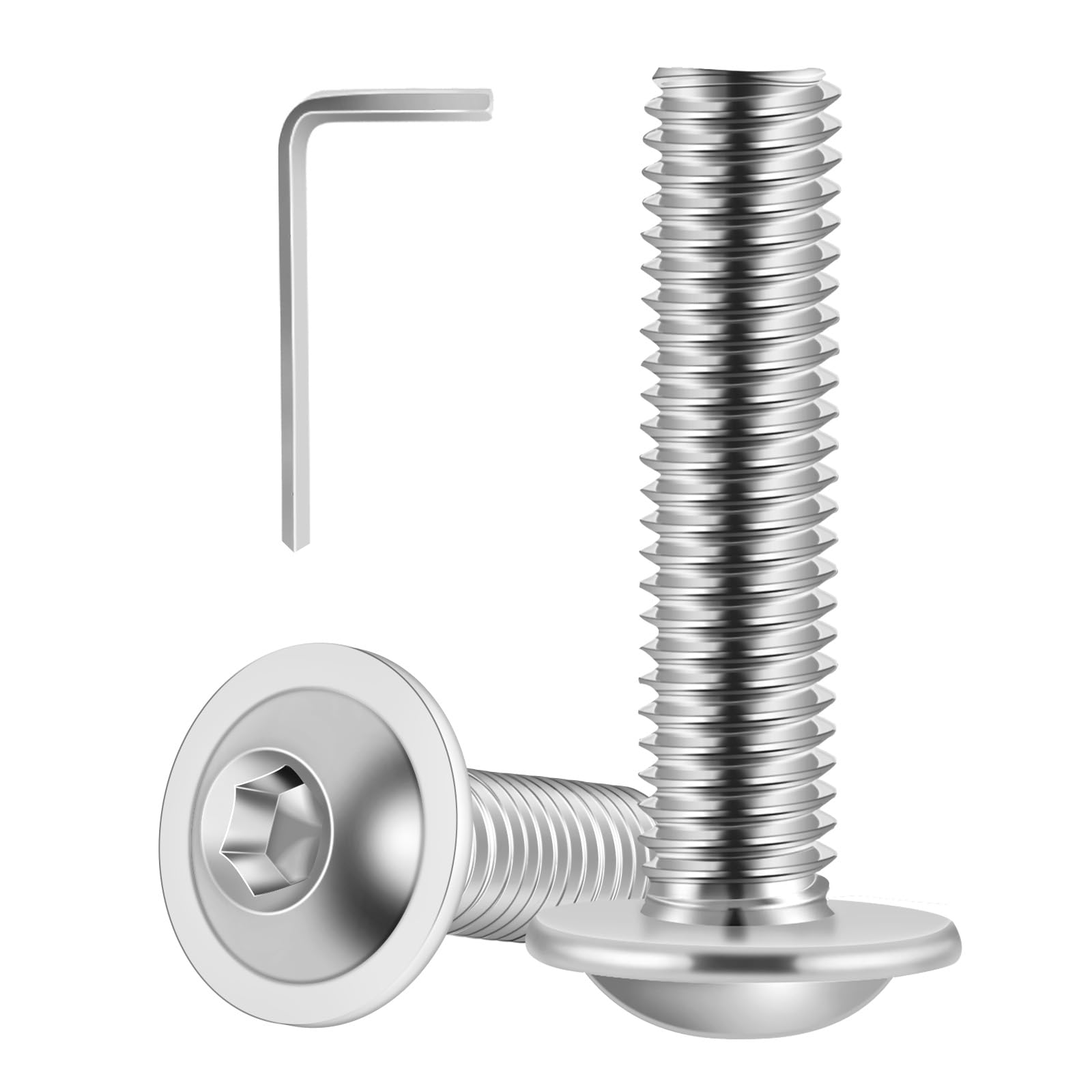 Photo 1 of M6-1.0 x 25mm 25 PCS Flanged Button Head Socket Cap Bolts Screws, Stainless Steel 304, Allen Socket Drive, Screwdriver Bit Included, Bright Finish, Fully Machine Thread