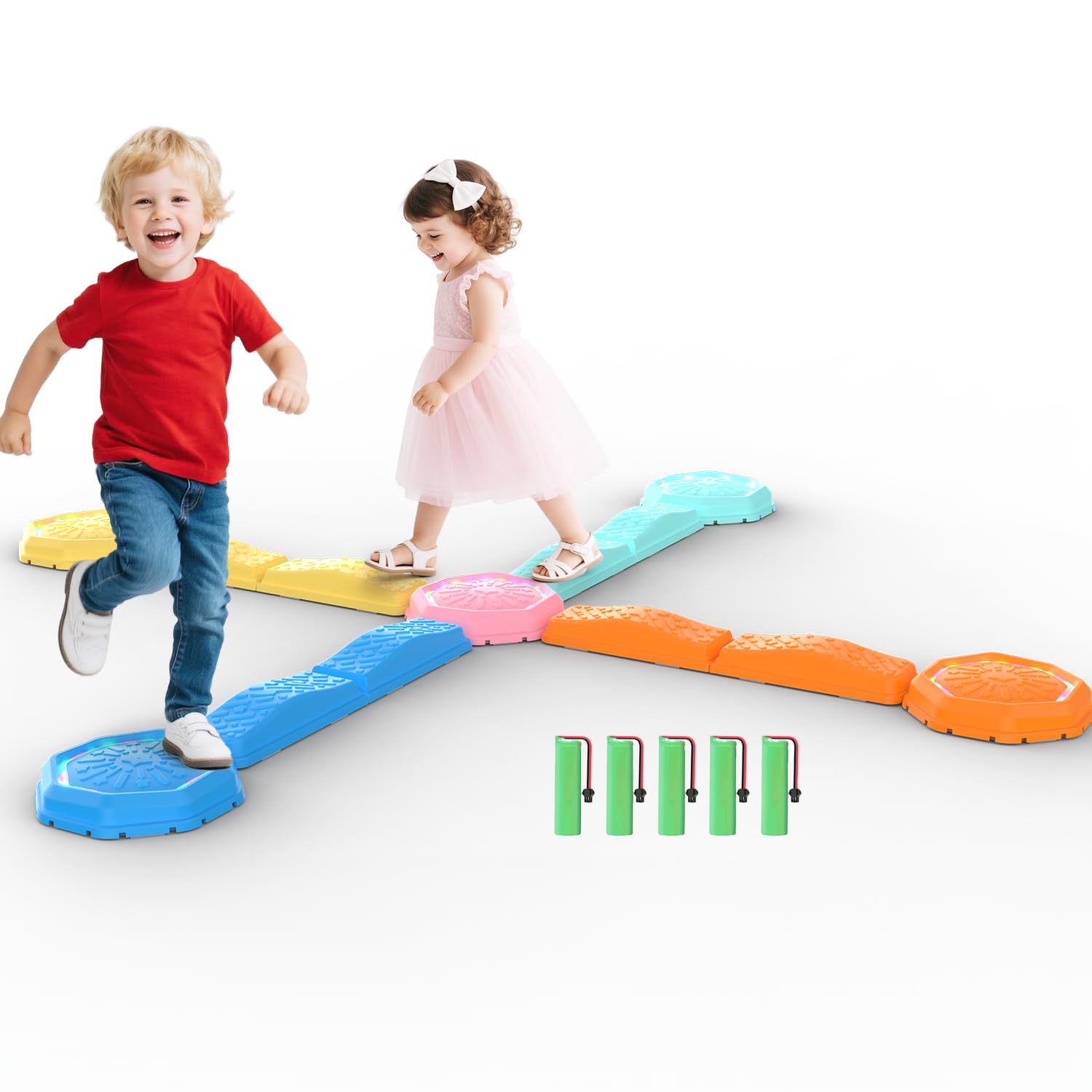 Photo 1 of Holyton Music Light Up Balance Beam and Toddler Stepping Stones 13 Pieces, Non-Slip Plastic Balance Stackable Stepping Stones for Kids, Sensory Toys for Toddlers, Indoor or Outdoor Play, Easy Storage
