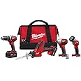 Milwaukee 2695-24 M18 18V Cordless Power Tool Combo Kit with Hammer Drill, Impact Driver, Reciprocating Saw, and Work Light (2 Batteries, Charger, and Tool Case Included)