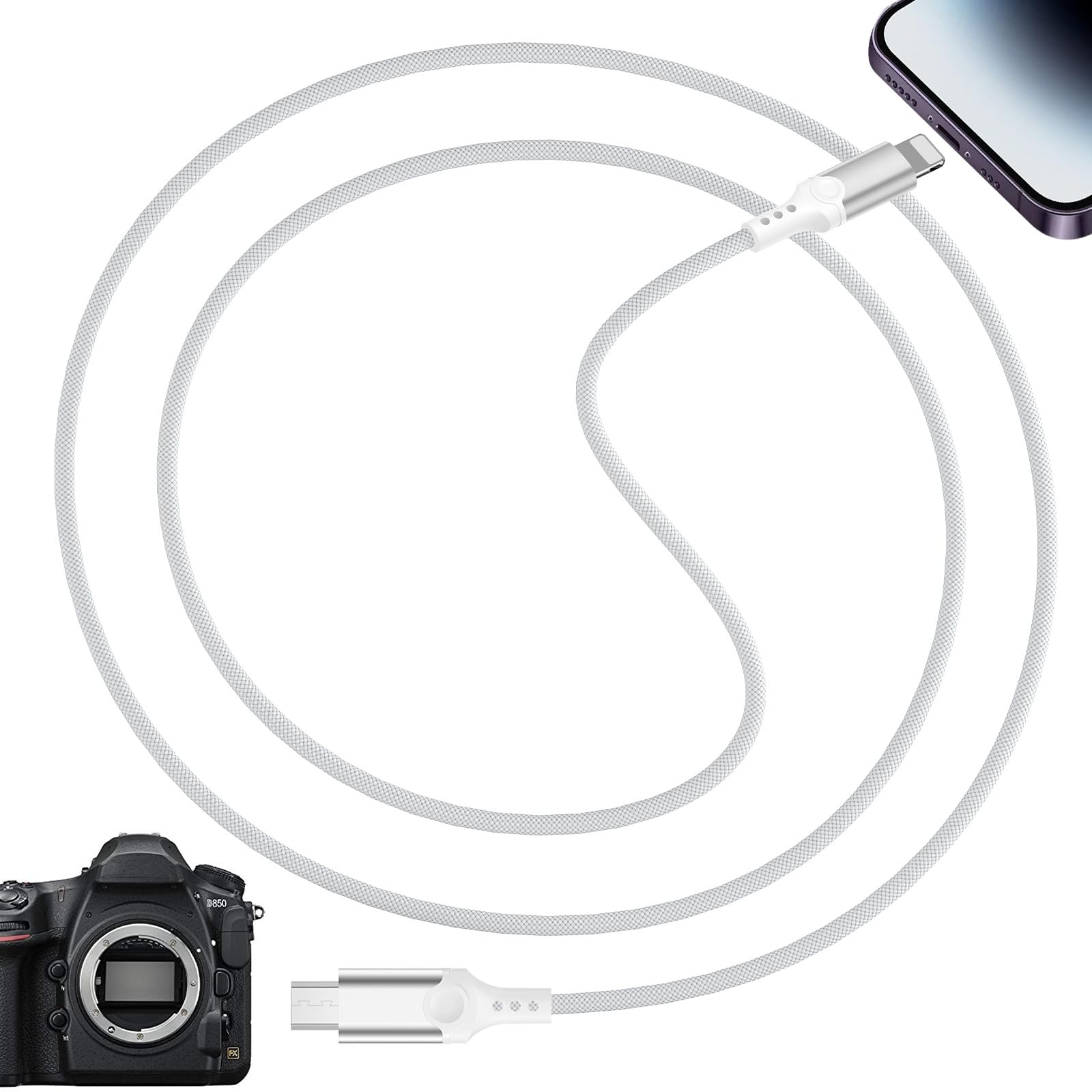 Photo 1 of HGCXING Micro USB to for Lightning OTG Cable, Digital Camera Adapter for Canon M5,for Sony A7, 3.3FT Photos/Videos Transfer Cord for iPhone 14 13 12,480mbps High Speed for Nikon Z50, Not for Charging