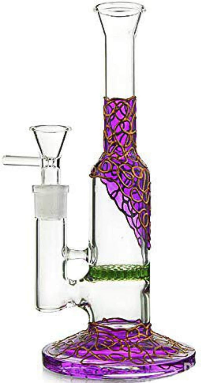 Hand-Made Office Decor Transparent Crystal Glass Vase, Nightfall Vase,10Inch Dual Water Percolator Glass Big Water,Purple