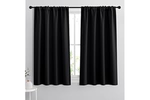 RYB HOME Bedroom Blackout Curtains - Black Curtains Solar Light Block Insulated Drapes Energy Saving for Bedroom Dining Living Room, 42 x 45 inches Long, Black, Set of 2