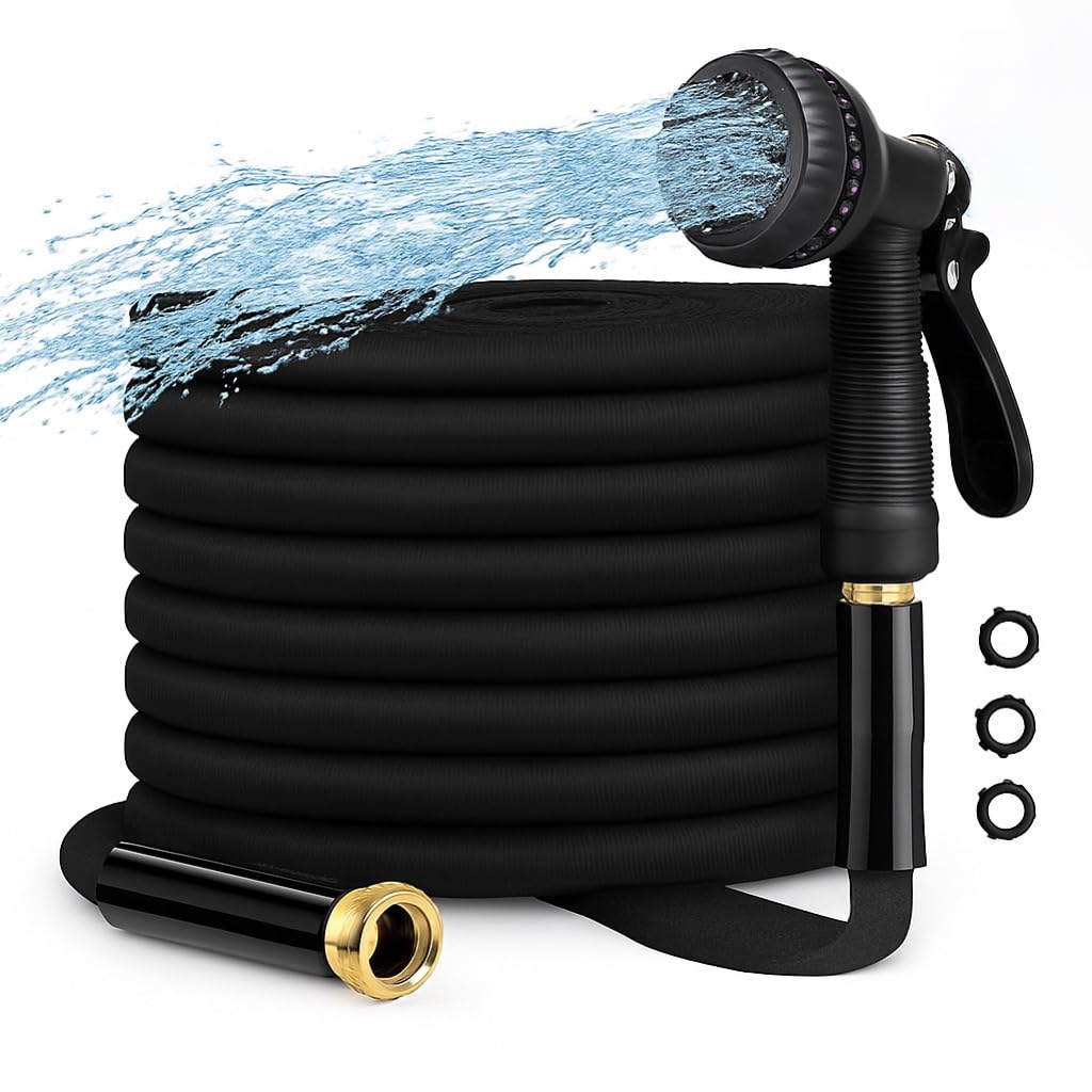 Photo 1 of 100FT Garden Hose with 8 Spray Nozzle – Lightweight, Kink-Free, Leakproof Flexible Water Hose for Yard, Lawn & Car Wash