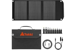 Takki 30W Solar Panel, Foldable Solar Panel Battery Charger Kit with USB DC Type-C Ports for Phones Laptop Portable Power Station Generator Camping Tent Home Off-Grid RV Outdoor, 10 Connectors