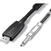 YESPURE USB Guitar Cable Connect Guitar to Pc for Musical Instruments USB Interface Male to 6.35mm 1/4" Ts Electric Guitar Connector Instrument Cable for Recording 2.8m/9.2ft