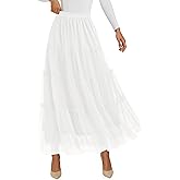 PRETTYGARDEN Tulle Skirts for Women 2026 Spring Fashion Elastic High Waisted Tiered Flowy Fairy A-Line Casual Maxi Long Skirt