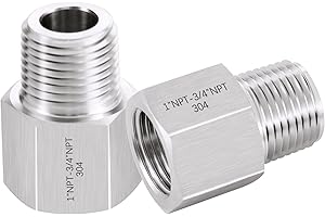 HAPPYREISE 304 Stainless Steel Forged Hex Reducer Adapter, 1" NPT Female x 3/4" NPT Male, Stainless Steel Pipe Fitting 2 Pack