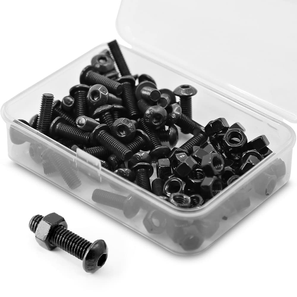 (50 Sets) M5 x 16mm Bolts and Nuts Set Half Head Hex Socket Screws 10.9 Grade Alloy Steel Full Thread