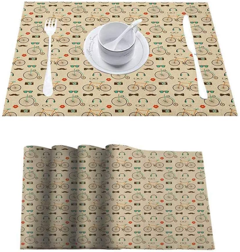Placemats Washable Dining Table Place Mats, Retro Hipster Style Pattern
