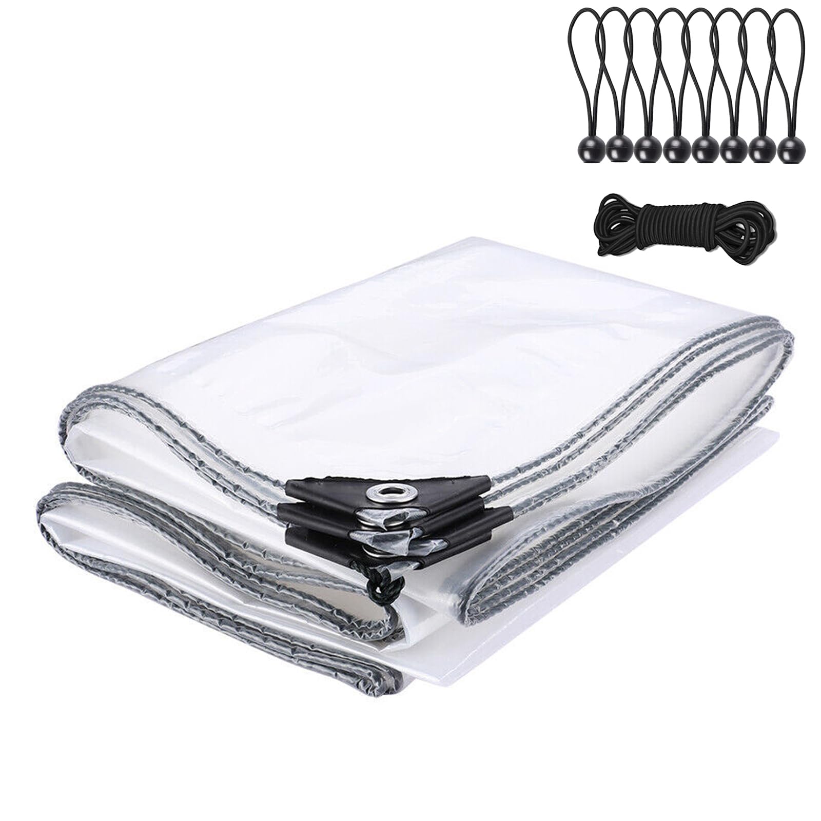 Clear Tarpaulin Waterproof Heavy Duty with Eyelets Balcony Rainproof Cover Reinforced Transparent Tarpaulin for Garden Furniture Greenhouses Pergola Roof Gazebo Side Panels Plastic Sheet (3m x 5m)