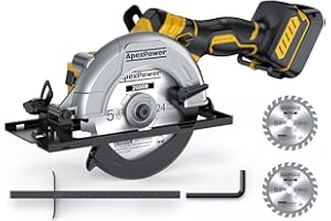 APEXPOWER Brushless Cordless Circular Saw, for DeWalt 20V Max Battery, 6-Inch Aluminum Alloy Blade, 5900 RPM, 4.2 Lbs Lightweight, Cutting Depth 2-1/20" (90°), 0-90° Bevel, Hex Wrench, Rip Guide, for Wood, PVC