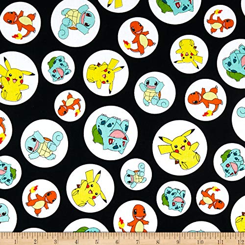 Kaufman Pokemon Charactures Black Fabric by The Yard