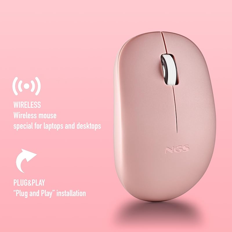 Fog Pro Pink - Ratón Inalámbrico Óptico Silencioso 1000 DPI, Rosa