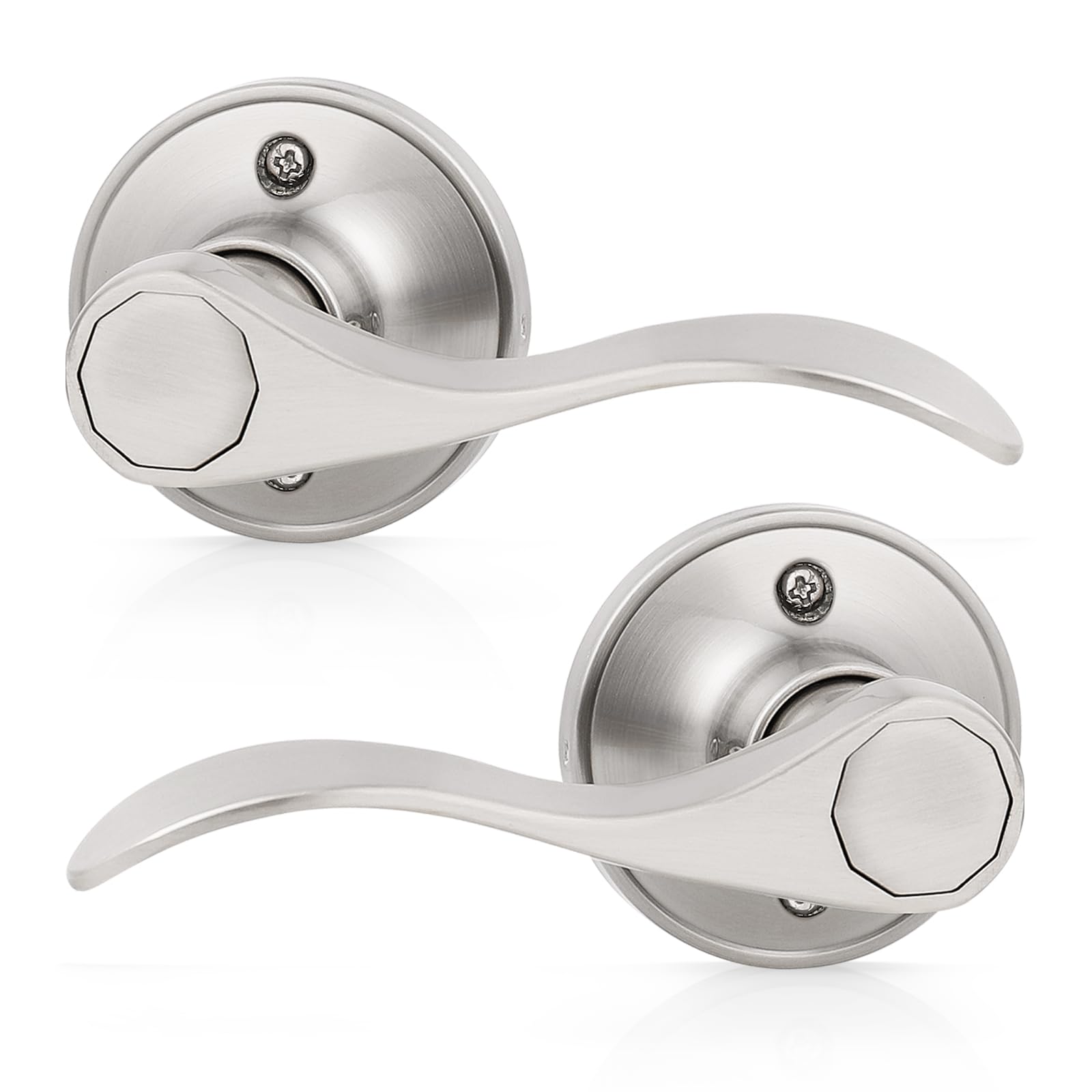 Photo 1 of Probrico 8 Pack Dummy Door Lever Door Handle for Left Hand and Right Hand, Wave Style French Door Handle with Satin Nickel Finish, Single Side Non-Turning Dummy for Laundry Room, Hallway, Closet