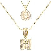 Gold/Silver Letter Necklace for Women,14K Gold Plated Initial Necklaces,Personalized Custom Name Jewelry,Initials Pendent Necklace for Couple,2PCS Trendy Bling Jewelry for Mom Girfriend