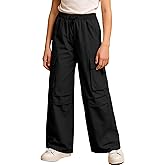 SANGTREE Girls Parachute Pants Loose Lightweight Drawstring Waist Hip Hop Cargo Pants,6-16 Years