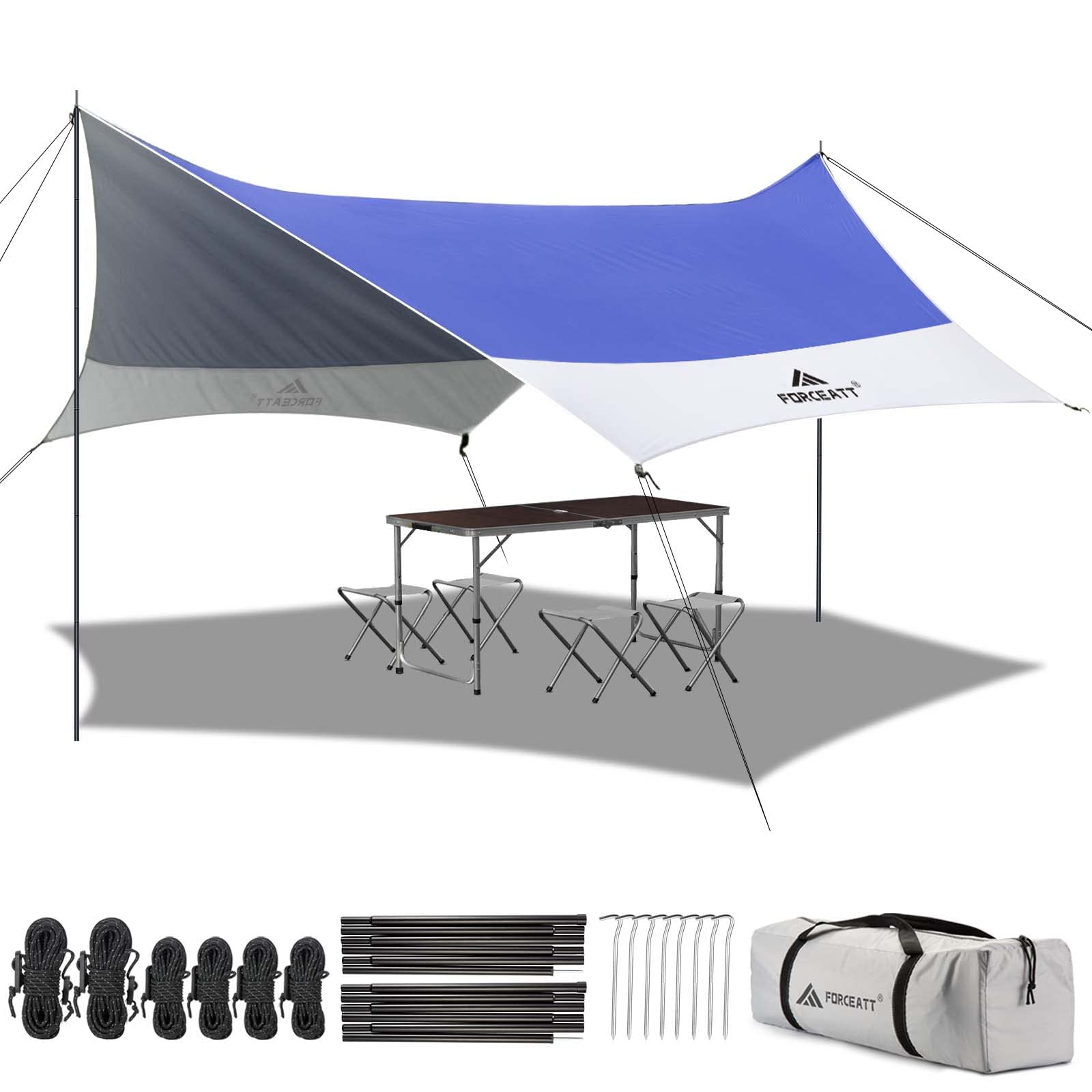 Photo 1 of Forceatt 12x14FT Waterproof Anti-UV Camping Tarp with 2 Poles (UPF50+), Lightweight Sun Shelter for Car, Tent, Hammock in Hiking, Backpacking, Garden and Traveling