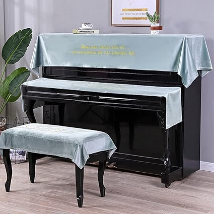 Amazon ピアノカバー アップライト トップカバー 電子ピアノ鍵盤カバー ピアノ掛け 椅子カバー おしゃれ 高級感 上品 優雅 刺繍 厚い 防塵カバー 椅子カバー 一人掛けタイプ 58 40cm ブルー カバー 楽器