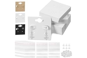 Swpeet 400Pcs Earring Hanging Cards Set Including 100Pcs 2" x 2" Square Thick White Blank Paper Earring Display Cards with 6 