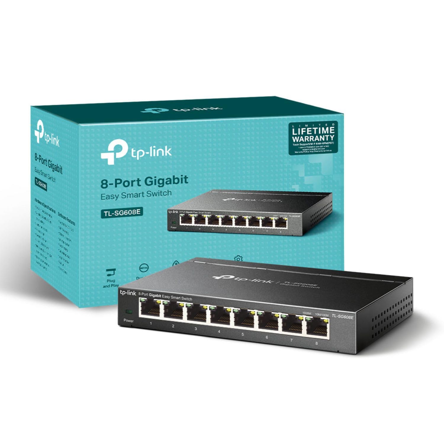 TP-Link TL-SG608E Managed Network Switch, 8-port Ethernet Splitter, Gigabit High-speed, Plug & Play, Network Monitoring Through Web, Desktop/Wall Mount, QoS VLAN IGMP Snooping, Fanless Metal Design