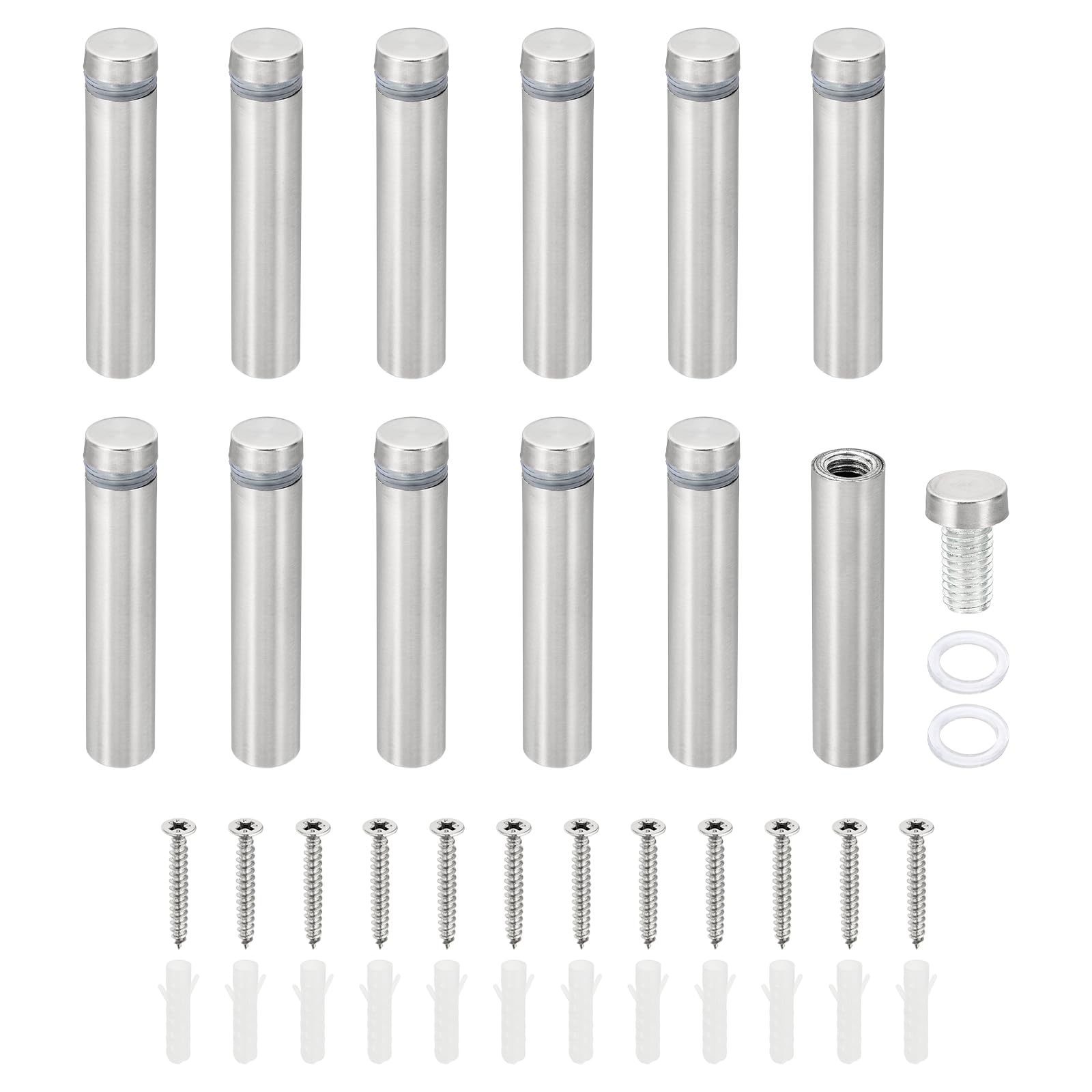 PATIKIL 1/2 x 2.4 inch Sign Standoff Screws, 12 Set Stainless Steel Wall Standoff Mounting Hardware Advertising Glass Nail for Hanging Acrylic Picture Frame Acrylic Panel, Silver