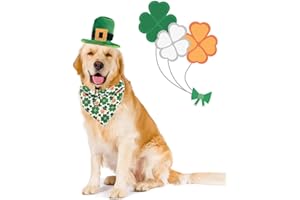 CooShou Pet Dog Saint Patrick's Day Costume - Green Dog Top Hat Dog Saint Patrick's Day Irish Shamrock Bandana Triangle Bib Scarf with Clover Pattern for Dogs Cats Puppy Kitten 2Pcs