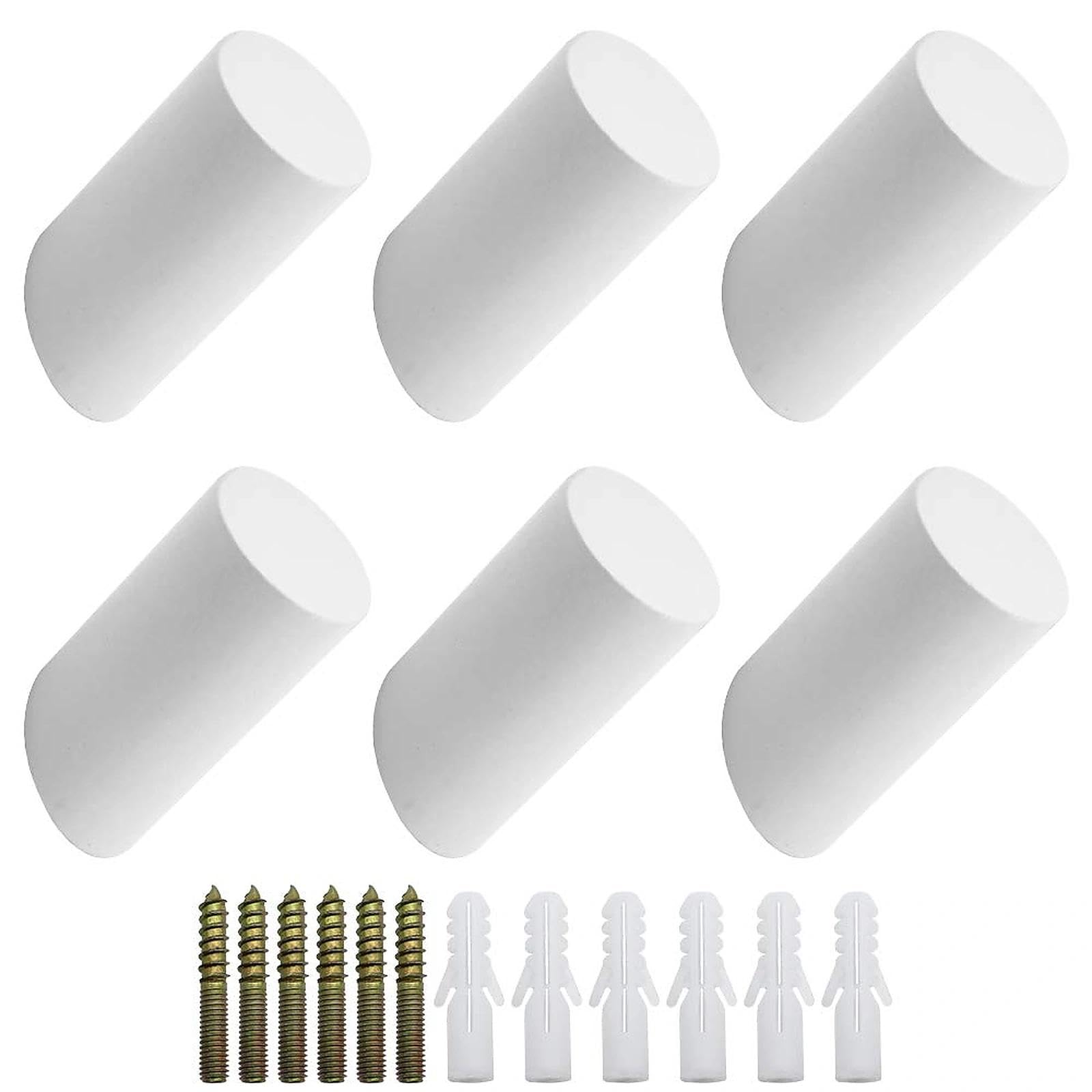 NewZC White Wood Wall Hooks 6 Pcs Natural Oak Hook Individual Wooden Coat Rack Pegs Hanger with Screws for Bedroom Bathroom Hanging Clothes Robe Towel Scarf Hat - Maximum Load 15kg