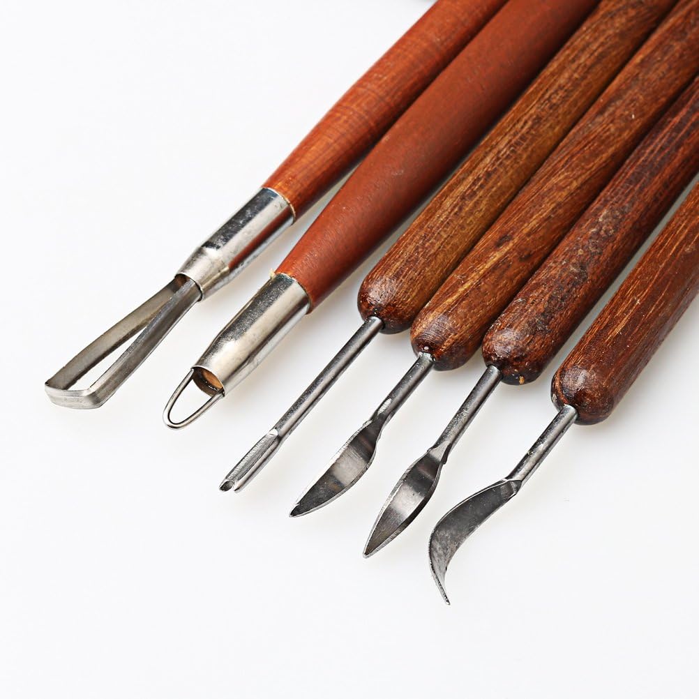 Fashion Road 6Pcs Clay Sculpting Tools Pottery Tools, Wooden Handle Double-Sided Set for Pottery Sculpture