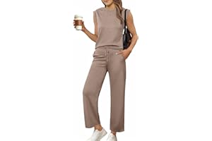 Glamaker Women's 2 Piece Sets Summer Lounge Travel Outfits Sleeveless Wide Leg Airport Casual Trendy Sweatsuits