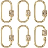 DICOSMETIC 6Pcs 18K Gold Plated Carabiner Necklace Charm Brass Cubic Zirconia Screw Carabiner Lock Charms Small Keychain Carabiner Clip Screw Locking Carabiners for Jewelry Making