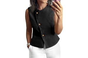 Tankaneo Women Denim Vest Tops Button Down Sleeveless Fitted Jean Tank Tops Trendy Casual Waistcoats