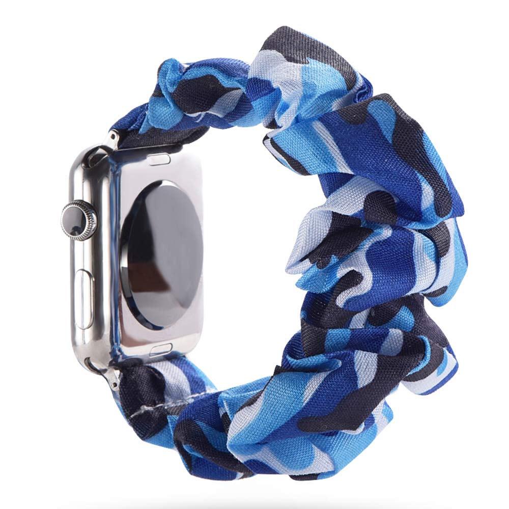 Scrunchie Elastic Watch Wristbands Replacement for Apple Watch, Soft and Stretchy Watch Scrunchy Strap Compatible with iWatch Series1-5 (38MM/40MM, 42MM/44MM) (Camouflage Dark Blue, 42mm/44mm)