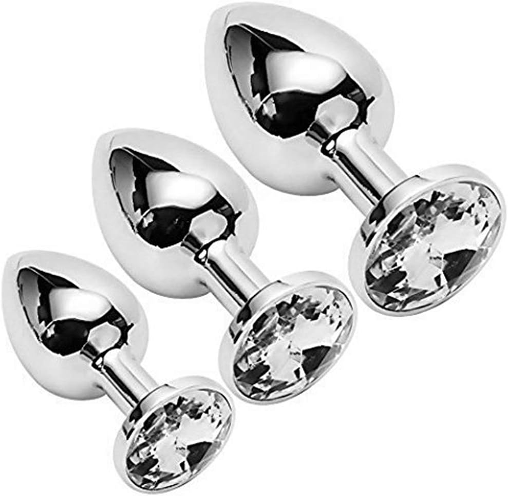WENWING 3 Pcs Metal Crystal Round Shaped Base Amal Plug for Couples Shower Enema Six Toys