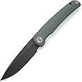 M Miguron Akri Front Flipper Folding Knife 3.18" Dark Grey PVD 14c28n Blade Grey G10 Handle With Deep Steel Pocket Clip Camping Hiking Pocket Knife MGR-801DGS