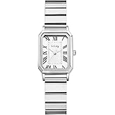Lancardo Elegant Rectangular Womens Watch: Gold Silver Tone Stainless Steel Easy-Read Roman Numerals Quartz Dainty Wristwatch Perfect for Birthday