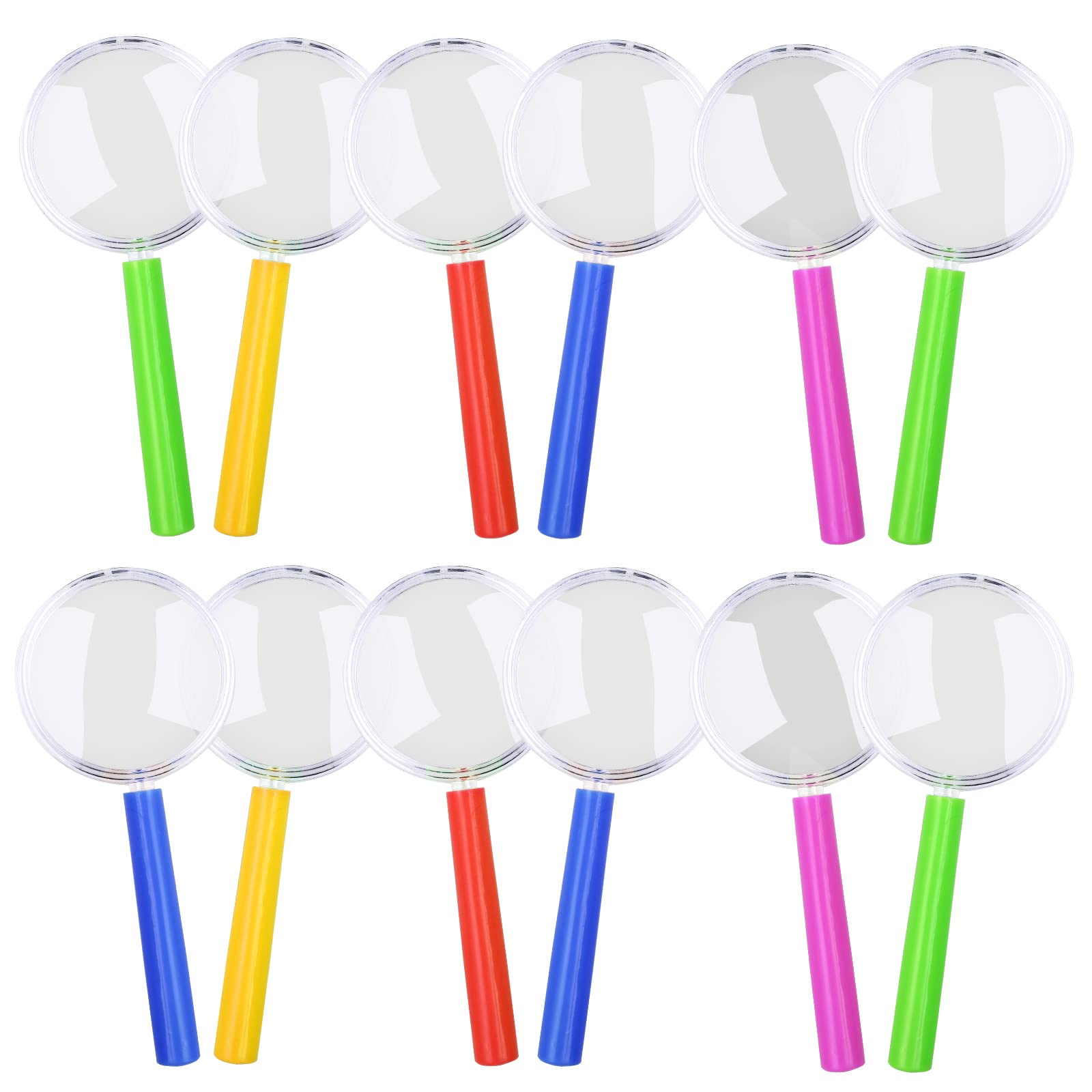 GOLDGE 12 PCS Kids Magnifying Glasses with Colorful Handle Portable Handheld Magnifying Glass Children Handheld Magnifier Toy, Party Bags Fillers for Kids for Reading, Exploring, Hobbies & Observation