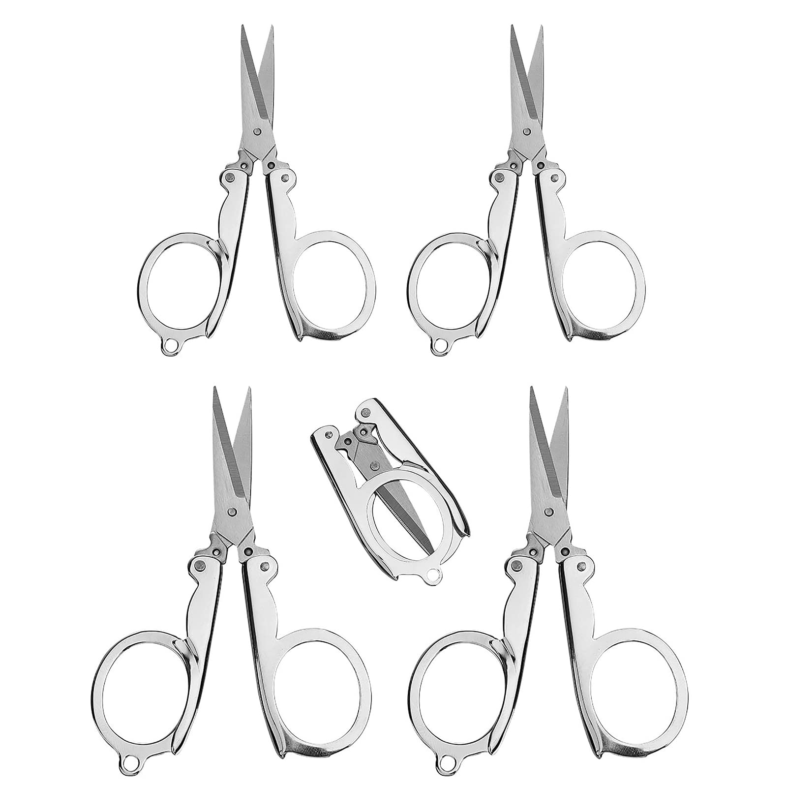 SHULLIN Modern Folding Scissors Pack of 4, Stainless Steel, Silver, Ambidextrous, 2 Sizes (Long: 11.7 x 6.5 cm, Medium: 10.5 x 6 cm), Travel, Office, School