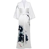 PRODESIGN Kimono Robe for Women - Long Satin Sleepwear Silky Kimono Cover-Up Nightgown Japanese Bathrobe Loungewear Blouse
