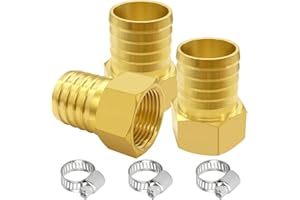 Uenede 3PCS Brass Hose Barb Fittings 3/4" NPT Female to 3/4" Barb Adapter Connector Include 3 Stainless Steel Clamps for Water/Oil/Gas