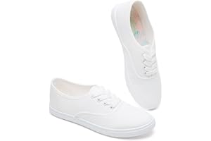 FRACORA Womens Classic White Sneakers,Low Top White Canvas Shoes,Lightweight Casual Canvas Sneakers