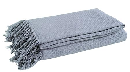 EHC 228 x 254 cm, Extra groß, 100 Prozent Baumwolle, Waffelmuster, 3-Sitzer Sofa-Tagesdecke oder King Size, Smoke