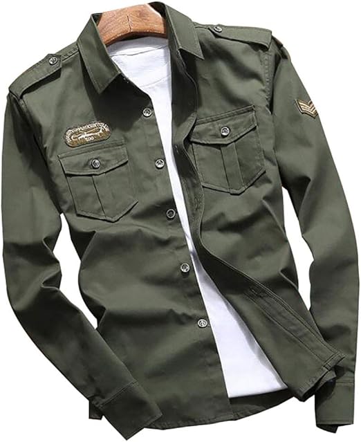 Amazon Scennek ミリタリーシャツ 長袖 シャツ メンズ ワイシャツ アウトドア 開襟シャツ 無地 カジュアルm 5xl シャツ 通販