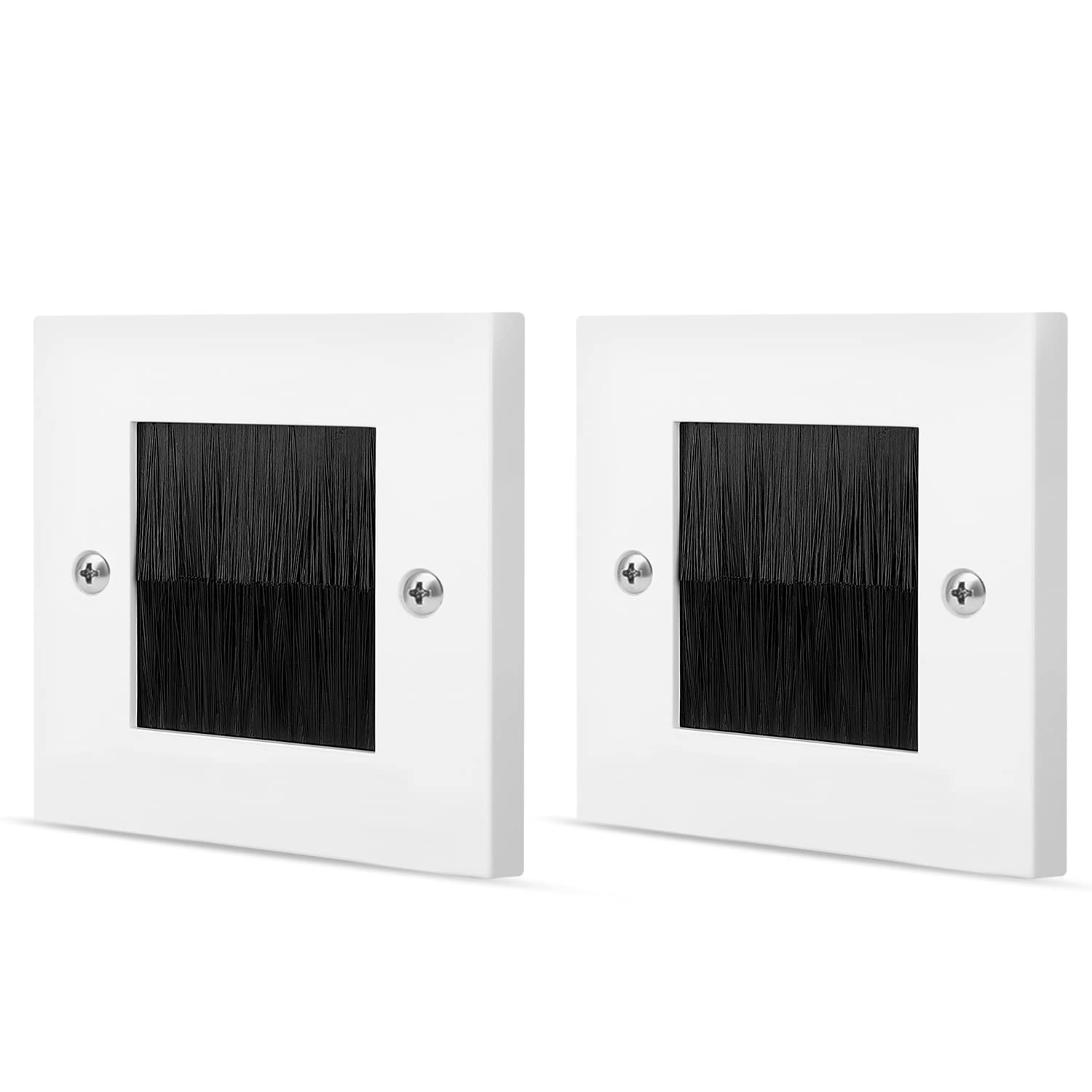 TNP Brush Faceplate Faceplate Wall Plate - Single Gang Cable Entry Access Brush Bristles Style Strap Opening Port Insert Socket Wiring Plug Jack Decorative Cover Outlet Mount Panel (Black) (2Pack)