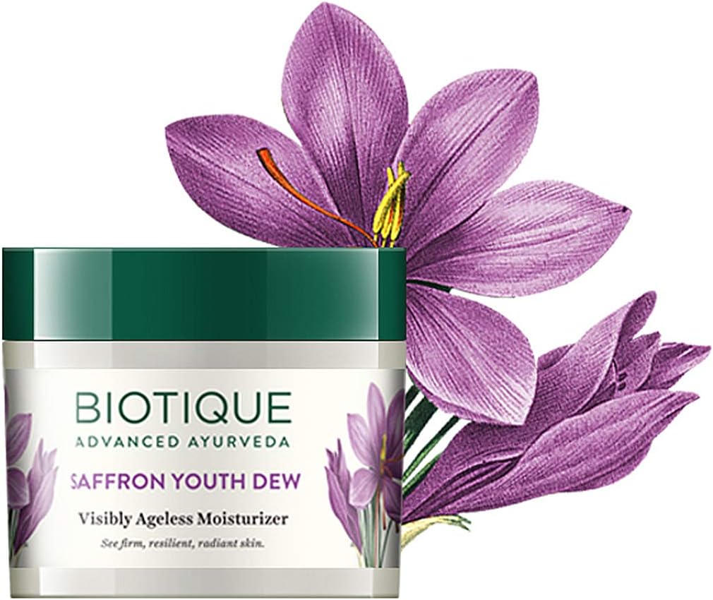 Biotique Saffron Youth Dew Visibly Age Less moisturizer 50 gm/ 1.76 Oz. I for All Skin Type I See Firm Resilient - Image 4