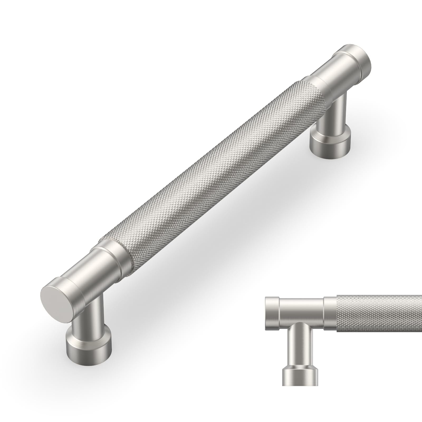 Amerdeco 10 Pack 5 Inch(128mm) Brushed Satin Nickel Cabinet Pulls Knurled Kitchen Cabinet Handles, Cabinet Pulls Kitchen Cabinet Hardware for Cupboard Drawer Pulls AM028