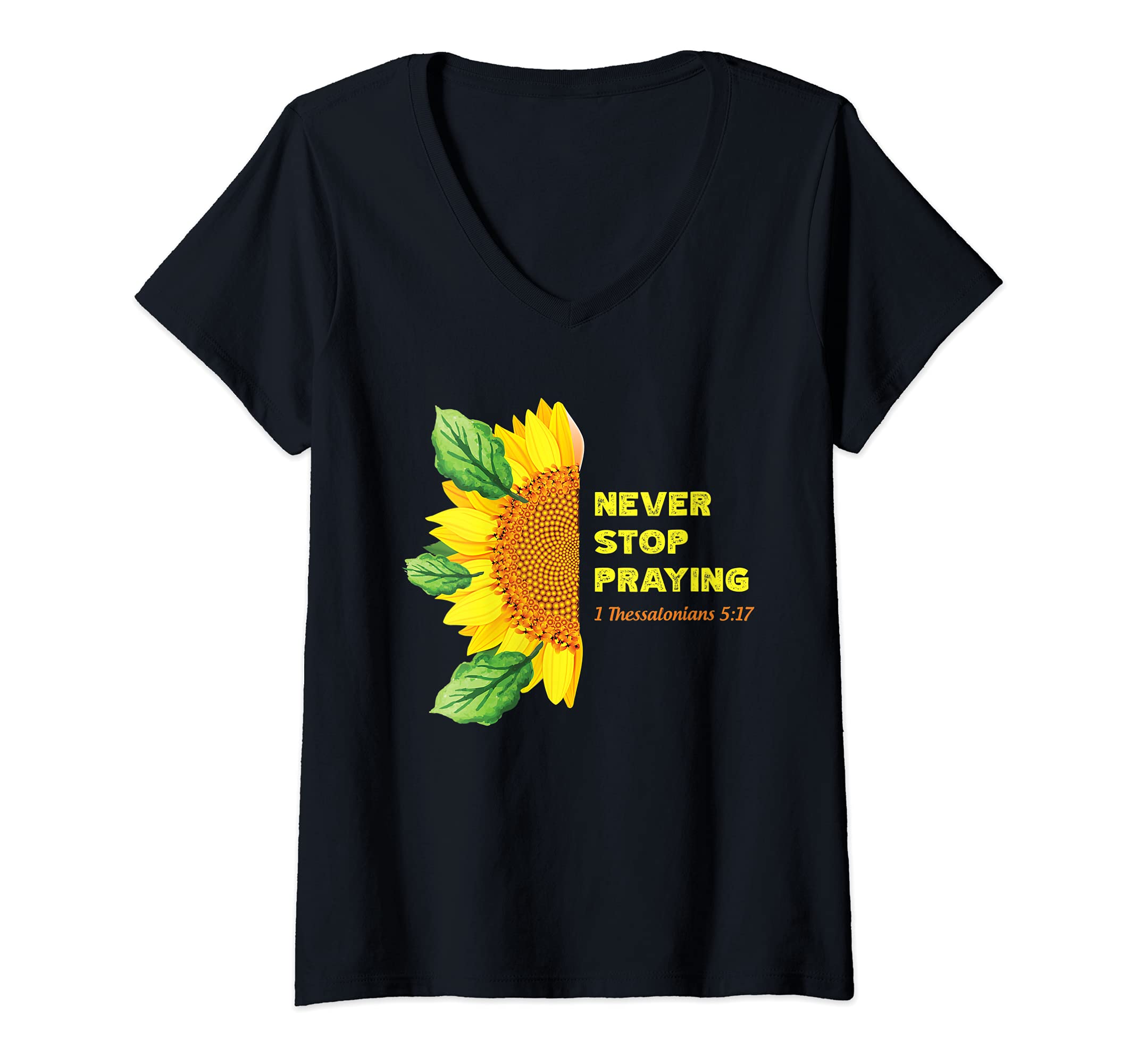 Womens 1 Thessalonians 5:17 Christian Bible Verse Religious V-Neck T-Shirt