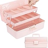 TERGOO 12.5in 3-Layer Multipurpose Craft Organizers and Storage with Adjustable Dividers, Portable Tackle Box, Folding Art & Craft Case for Medicine, Tool, Sewing Organizer (Pink)