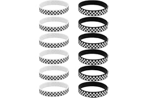 Sosoport 12pcs Checkered Plaid Silicone Band Bracelets for Racing Theme Parties Prizes