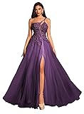 Plum A Line Prom Dresses for Women Tulle Spaghetti