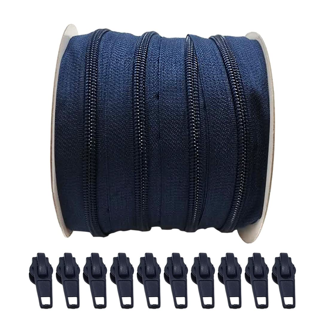 20 Meters Roll Continuous Zipper Nylon 3#, with 25 Auto Metal Sliders for Sewing, (20M, 330)